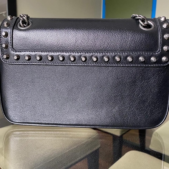 Authentic Prada Chain Flap Bag Studded Glace Calf Small Black - Picture 4 of 15
